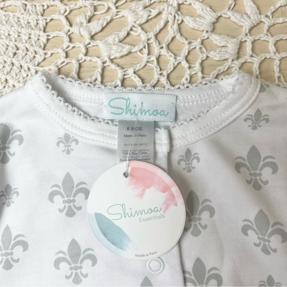 NWT Shimoa Baby Boy 6 Months Gray Fleur-De-Lis Pima Cotton Converter Gown - Picture 2 of 4